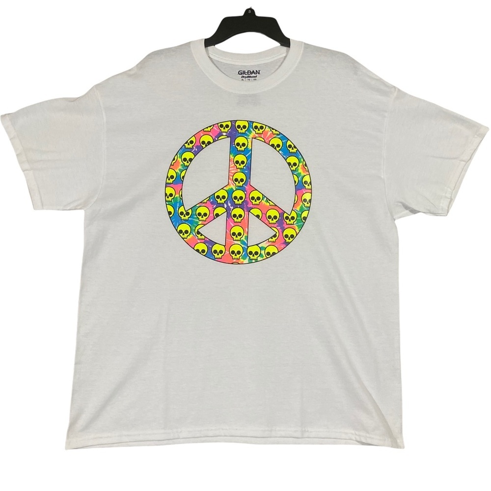 Tie‎ Die Skull peace sign White Size | XL